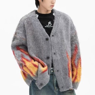 컴퓨터 넥타이 겨울 화염 자카드 V-목 남자 스웨터