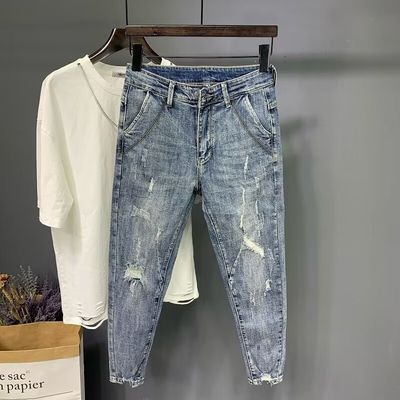 세탁된 디자이너 남성 바지 청바지 가늘한 청바지 남성 단장 제품