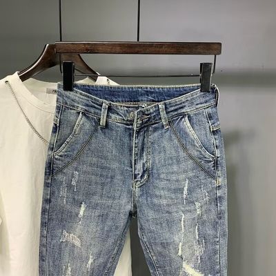 세탁된 디자이너 남성 바지 청바지 가늘한 청바지 남성 단장 제품