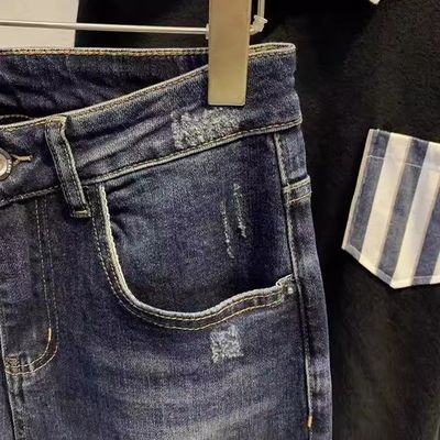 중간 허리 XMAMLON 남성 힙합 스트리트 웨어 얇은 찢어진 손상 청바지 바지 바지