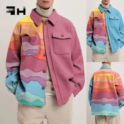 화려 한 기하학적 무늬 와 엮은 엮기 방법 의 남성 의 캐주얼 한 장갑 코트