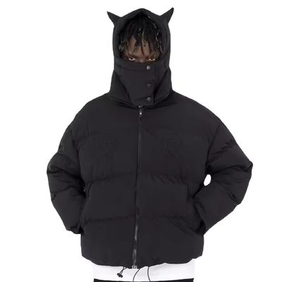 악마의 뿔 마스크 검정 모자 남성 다운 코트 겨울 블레이저 폭격자 재킷 버블 스노우 윈드브레이커 남성