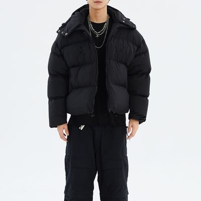 악마의 뿔 마스크 검정 모자 남성 다운 코트 겨울 블레이저 폭격자 재킷 버블 스노우 윈드브레이커 남성